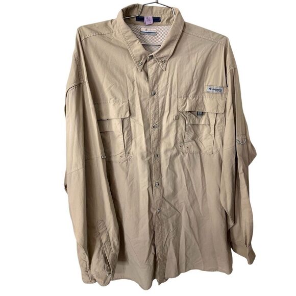 Columbia PFG Fishing Shirt‎ Men 4X XXXL Tan Vented Long Sleeve Omni Shade - Picture 1 of 10